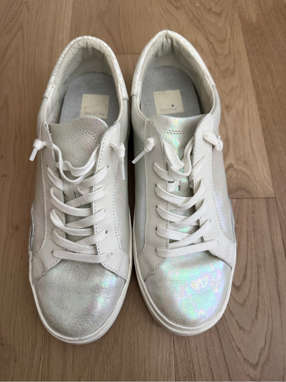 Dolce Vita Iridescent White Leather Low-Top Sneakers